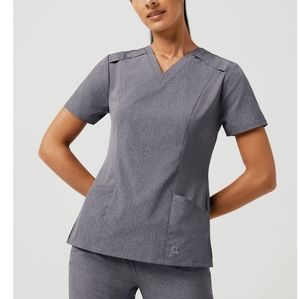 Jaanuu Heathered Gray Paneled Mesh Scrub Top size Small